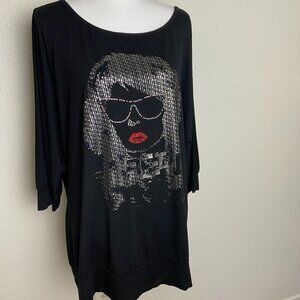 Long Tunic Blouse Jerseys Swarovski rhinestone Crystal Face Sz XL -XXL